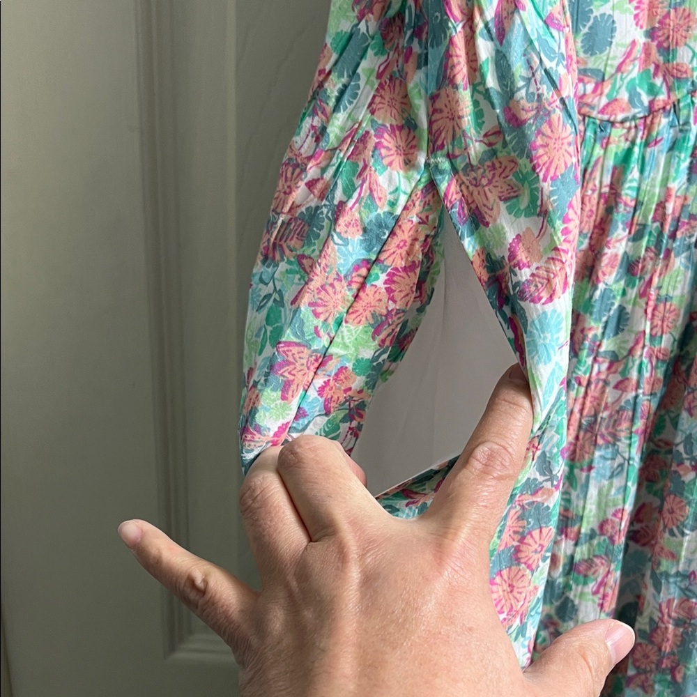 American Eagle Outfitters Maxi Dress Women XL Floral Pink and Green - Picture 4 of 10